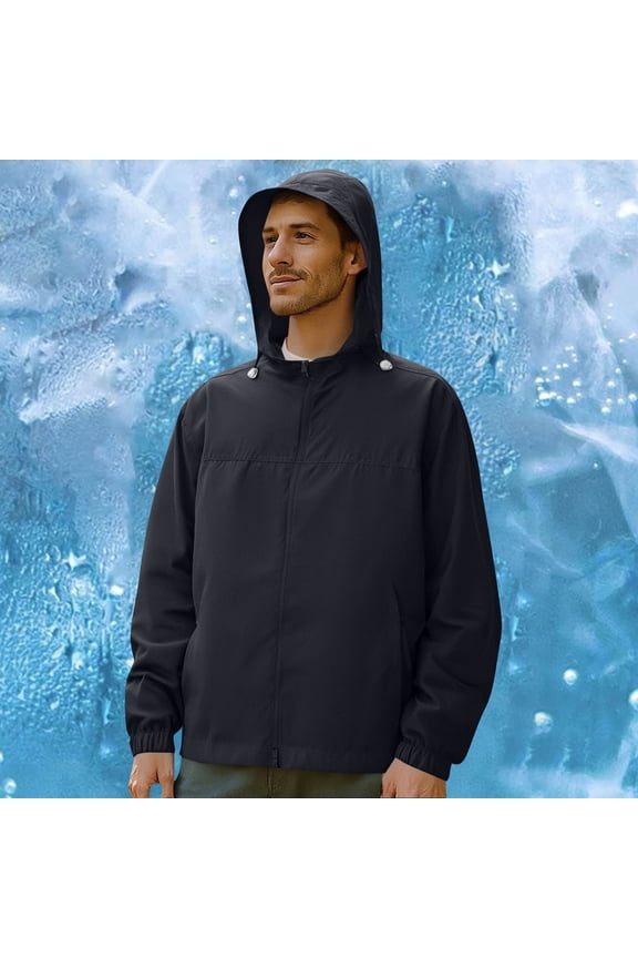 Mens Thin Style UPF50+ Sun Protection Hoodie Jacket Outdoor Zipper Pockets Fitted Hooded Cooling Lightweight Fishing Hiking Shirts Coat