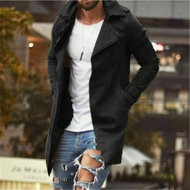 Yaoyar Mens Trench Coat Single Breasted Slim Fit Mid Long Jackets Casual Fall Windbreaker Overcoat Black 2XL