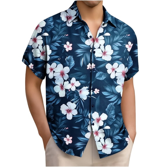 Yaoyar Mens Tropical Print Shirt Short Sleeve Exotic Leaf Pattern Lightweight Camp Collar Loose Fit Vacation Style Short Sleeve Button-Up