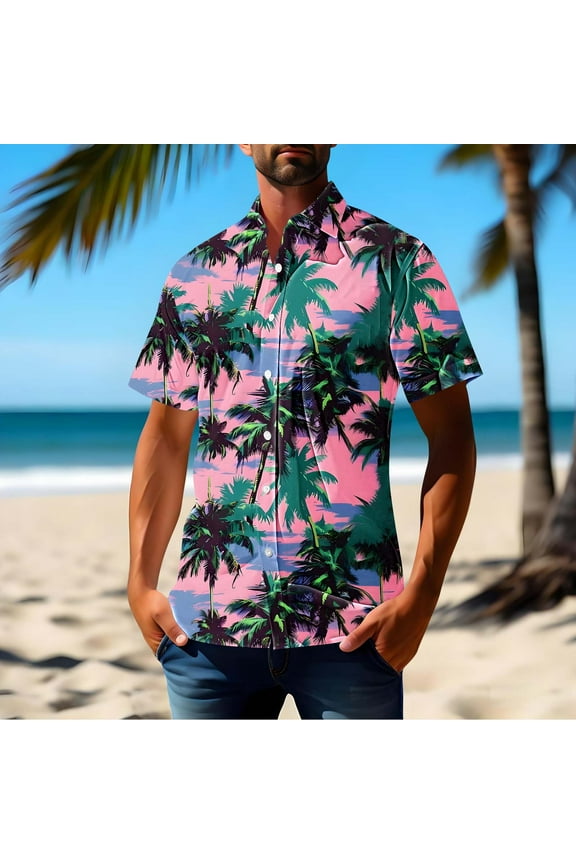 Mens Tropical Print Short Sleeve Turn Down Collar Casual Top Island Design Resort Style Comfort Wear Short Sleeve Shirt