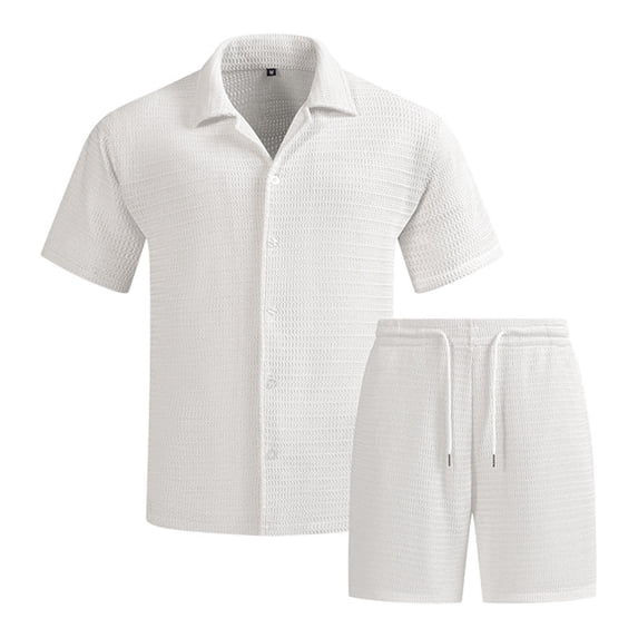 Yaoyar Mens Two Piece Outfit Comfortable Tracksuit Drawstring Fashional Casual Short Sleeve Button Down Summer Outfits