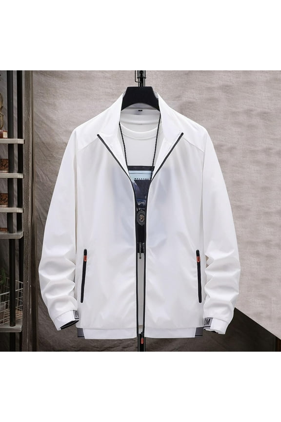 Mens UPF 50+ Light Jacket Solid Color Outdoor Sunscreen Climb Sport Run Pocket Zipper Long Sleeved Outwear