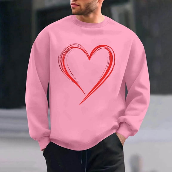 Yaoyar Mens Valentine's Day Printed Casual Long-Sleeved Round Neck Bottoming Sweatshirt Breathable And Comfortable Casual Top Long-Sleeved Round Neck Shirt Daily And Outdoor Sport Wear