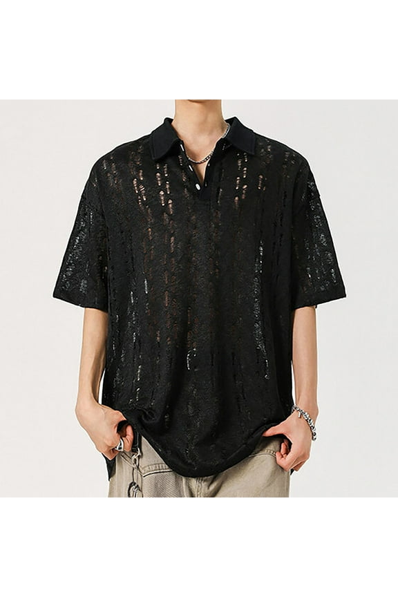 Mens Vintage Distressed Sexy Button Short Sleeve Turn Down Collar Shirt Ripped Detail Design Edgy Style Short Sleeve Button Down Shirt