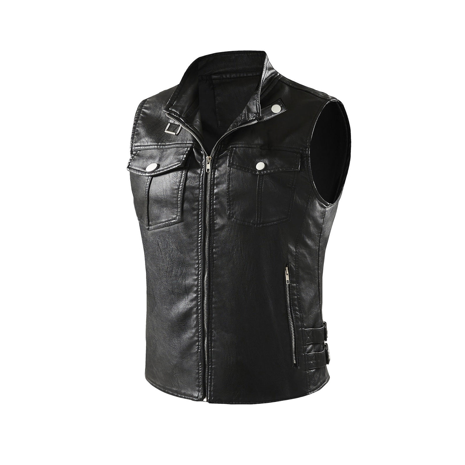 APEXFWDT Mens Motorcycle Faux Leather Vests Classic Black