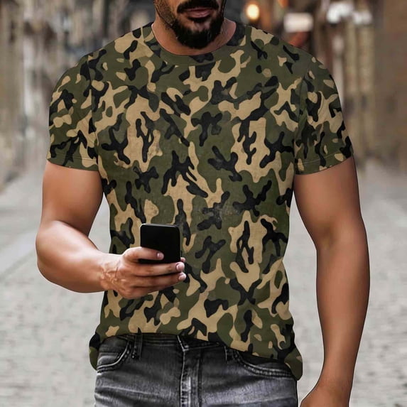 Yaoyar Mens and Womens Camouflage T-Shirt Sports Fitness Short Sleeve Blouse Military Camo Tees Summer Outdoor Crewneck Vintage Shirt Athletic Workout Tops,Camouflage,2XL
