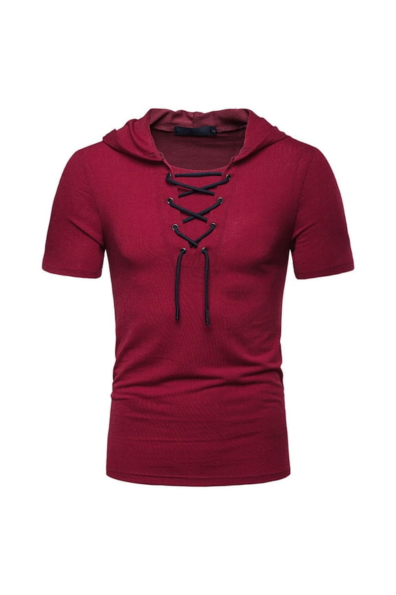 Mens Workout Hooded Tank Tops Sleeveless Gym Hoodies Solid Color Short Sleeved Hooded Lace Up Casual Top T-shirt Bodybuilding Muscle Cut Off T-Shirts