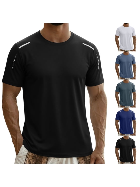 Mens Workout Shirts Dry Fit Sun Protection Athletic Short Sleeve Shirt Gym Running Swim Rash Guard Top