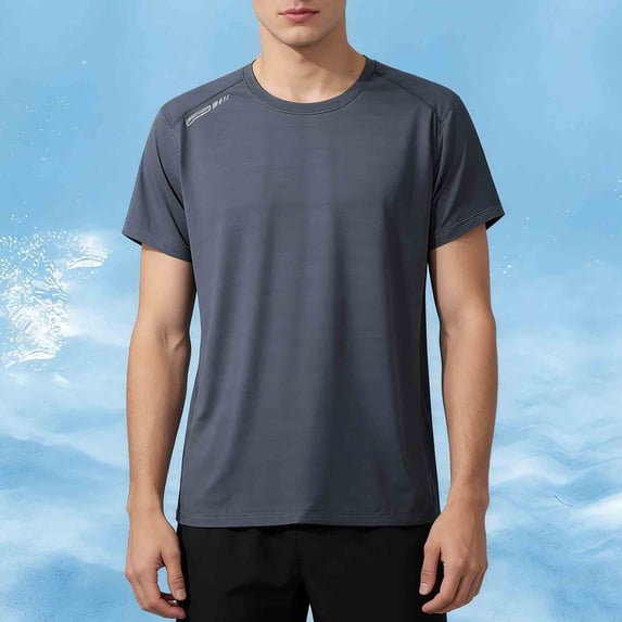 Yaoyar Mens Workout T-Shirts Dry Fit Sun Protection Athletic Short Sleeve Gym Running Swim Rash Guard Top