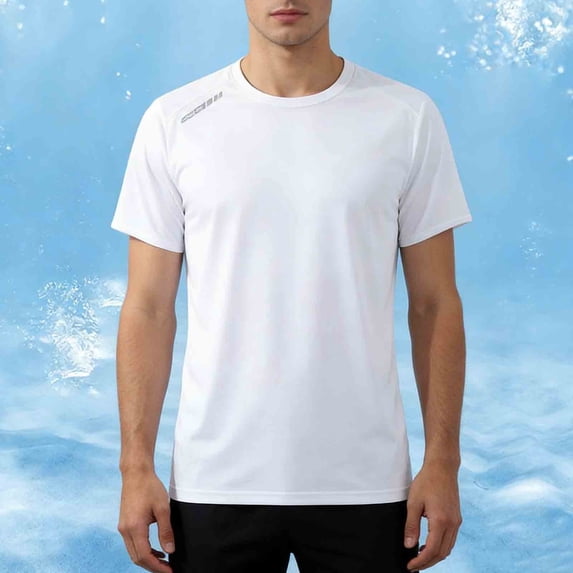 Yaoyar Mens Workout T-Shirts Dry Fit Sun Protection Athletic Short Sleeve Gym Running Swim Rash Guard Top