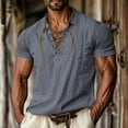 thumbnail image 1 of Yaoyar Pirate Shirt for Men Short Sleeve Distressed Summer V Neck Tees Retro Style Medieval Lace Up Henley Shirt, 1 of 7