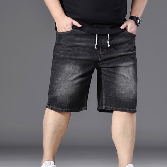 Yaoyar Plus Size Baggy Jorts for Men Elastic Waisted Jean Shorts Big and Tall Straight Loose Pull On Denim Shorts