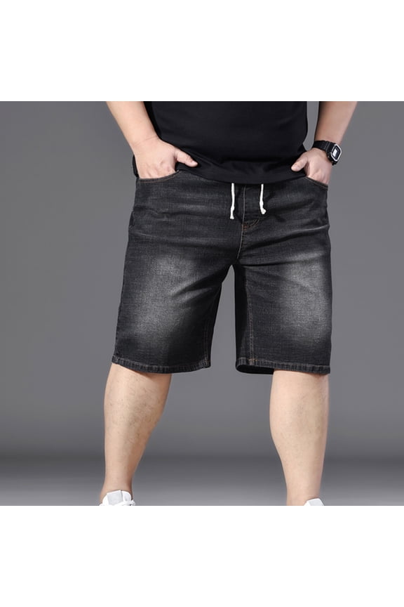 Plus Size Baggy Jorts for Men Elastic Waisted Jean Shorts Big and Tall Straight Loose Pull On Denim Shorts