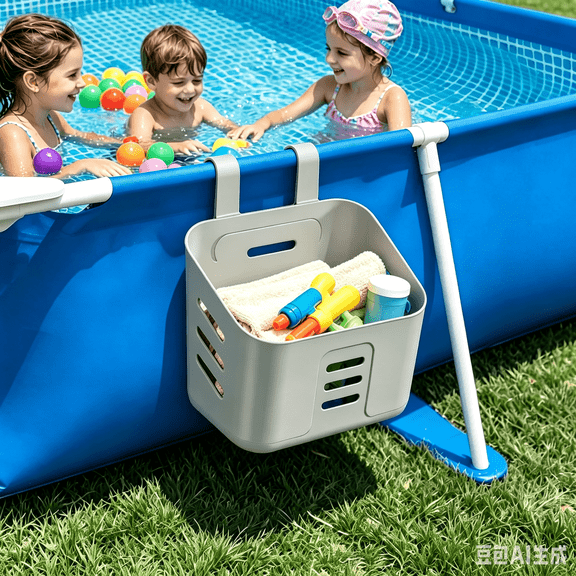 Yaoyar Poolside Storage Basket, Pool Storage Basket with Pool Cup Holder, Above Ground Pool Accessories, Pool Toy Basket, Pool Storage Bin Containers Fits for Most Frame Pools