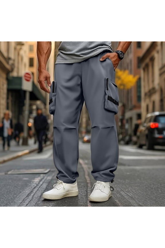 Quick Dry Utility Pants for Men, Solid Color Multi Pocket Trousers with Straight Leg Fit, Outdoor Adventure Bottoms