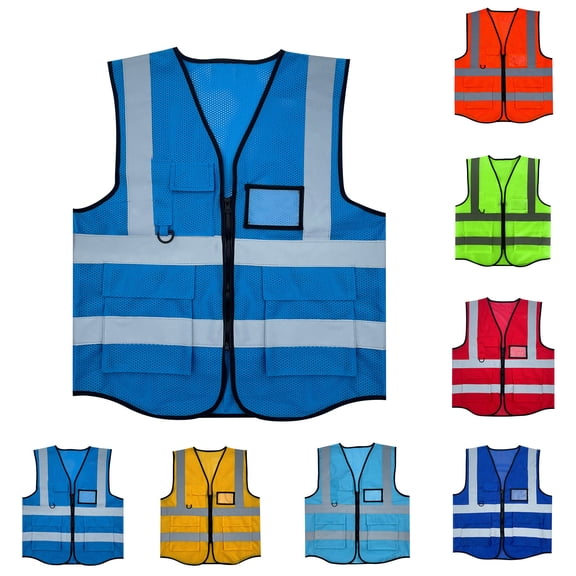 Yaoyar Reflective Safety Vest for Men Zippered Pocket Mesh Design Construction Work Traffic Protective Outerwear Sleeveless Hood-Free Cargo Jacket Versatile Vests