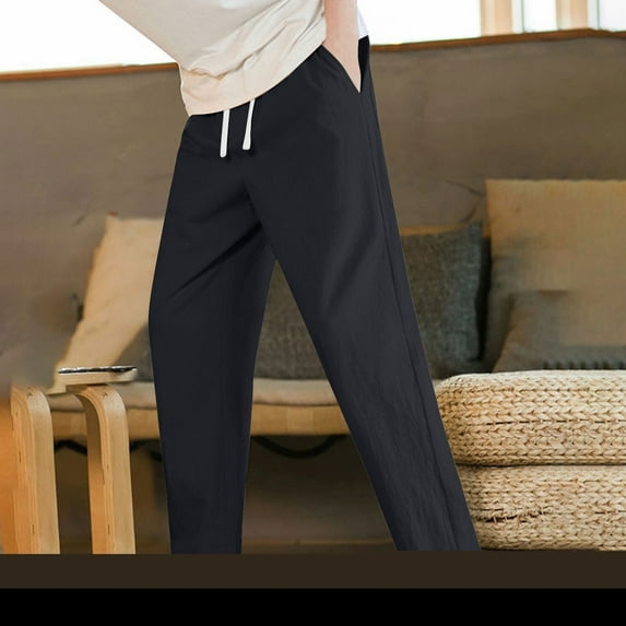 Yaoyar Relaxed Fit Drawstring Pants for Men, Solid Color Elastic Waist Trousers for Casual and Lounge Wear, Comfortable Bottoms