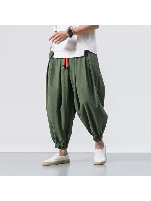 Relaxed Harem Men's Casual Pants, Loose Fit with Dropped Crotch and Comfortable Streetwear Style