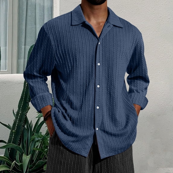 Yaoyar Retro Style Button Down Shirt for Men, Solid Color Long Sleeve Collared Top with Classic Design, Casual Vintage Wear Shirt
