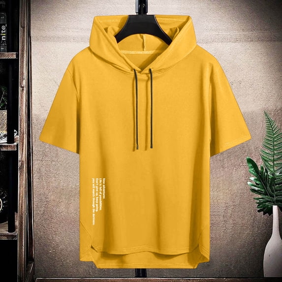 Yaoyar Short Sleeve Hoodie Lightweight Soft Moisture Wicking Kangaroo Pocket Short Sleeve Hoodie For Men