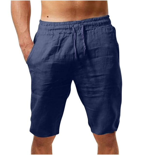 Yaoyar Shorts Men Straight Type Casual Solid Pocket Summer Shorts Elastic Drawstring Waist Half Pants Joggers
