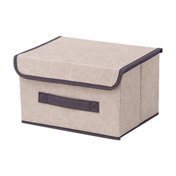 Yaoyar Small Storage Bins with Lids Linen Collapsible Cube Storage Basket with Handle, Foldable Fabric Storage Box with lids for Clothes Closet, Ornament