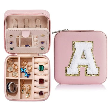 Yaoyar Small Travel Jewelry Box Organizer Display Case for Rings Earrings Necklaces Storage, Letter E Engraved