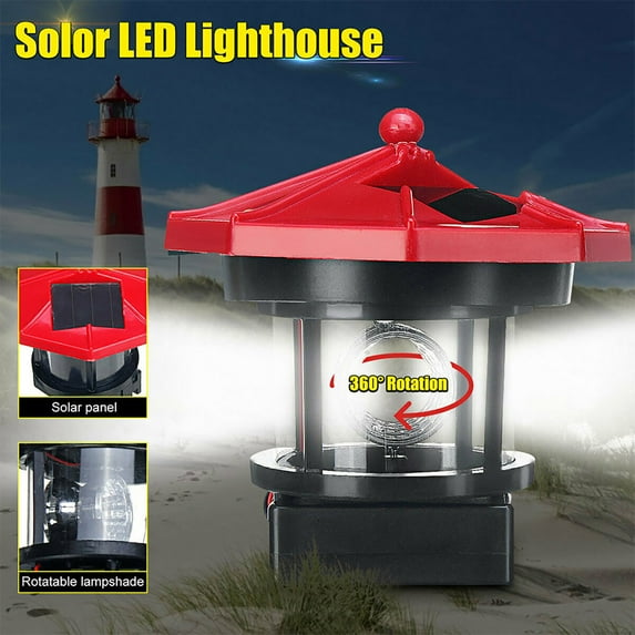 Yaoyar Solar Lighthouse 360 Degree Rotating Solar Lighthouse Led Solar Powered Lighthouse, Lighthouse Lights Outdoor Waterproof Rotating Led Light Garden Decor