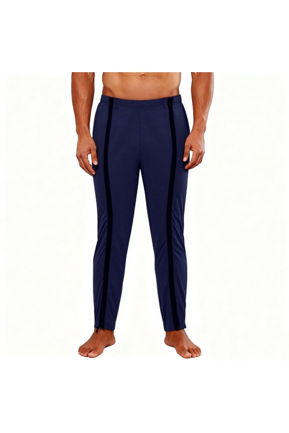 Solid Color Athletic Training Pants for Men, Full Length Zipper Pants with Magic Tape Waist and Pockets, Quick Change Sport Bottoms