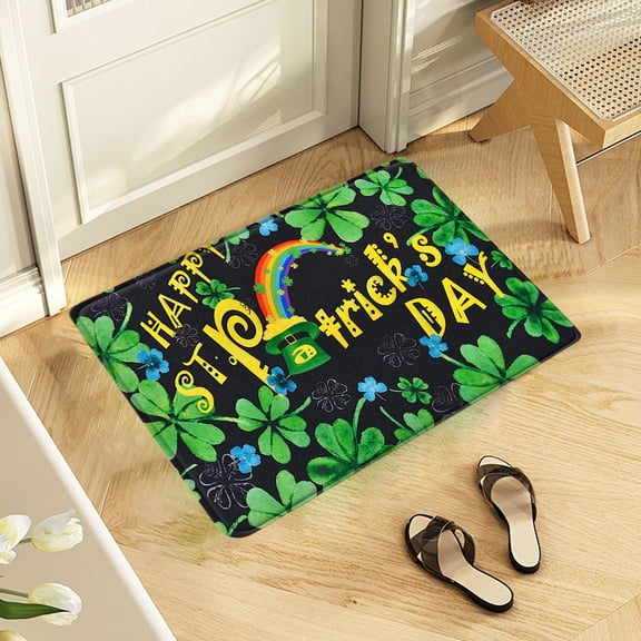 Yaoyar St. Patrick's Day Door Mat - Front Door Mat - Bath Rug Super Absorbent Quick Dry - Rubber Backing Non Slip Washable Bathroom Floor Mats -Green 16x24 IN St. Patrick's Day Gifts