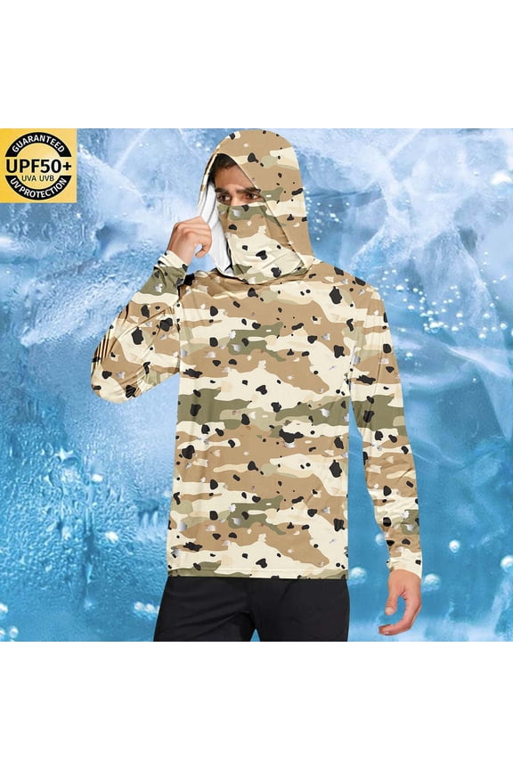 Summer Lightweight Breathable Minimalist Sun-Protective Jacket for Men with Face Mask Finger Loops Long Sleeve Hooded Top UV Shield Outerwear