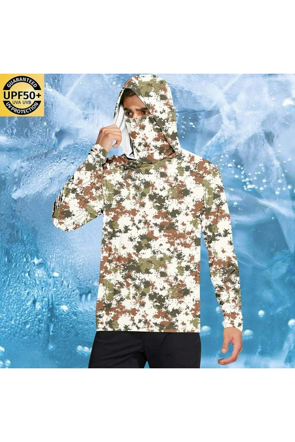 Summer Lightweight Breathable Minimalist Sun-Protective Jacket for Men with Face Mask Finger Loops Long Sleeve Hooded Top UV Shield Outerwear