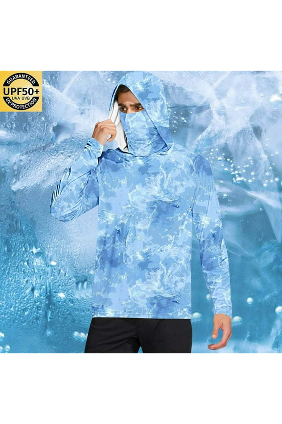 Summer Lightweight Breathable Minimalist Sun-Protective Jacket for Men with Face Mask Finger Loops Long Sleeve Hooded Top UV Shield Outerwear