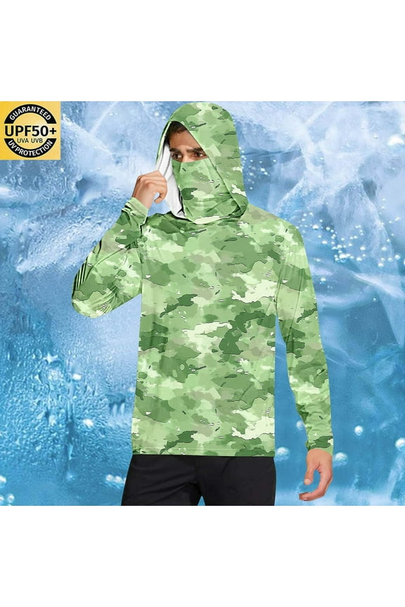 Summer Lightweight Breathable Minimalist Sun-Protective Jacket for Men with Face Mask Finger Loops Long Sleeve Hooded Top UV Shield Outerwear