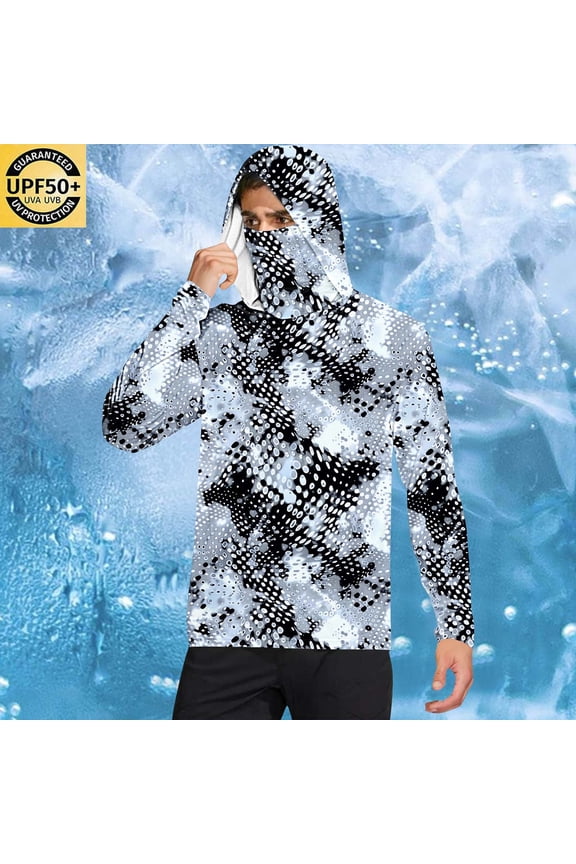 Summer Lightweight Breathable Minimalist Sun-Protective Jacket for Men with Face Mask Finger Loops Long Sleeve Hooded Top UV Shield Outerwear
