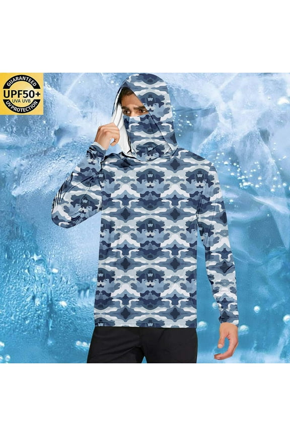 Summer Lightweight Breathable Minimalist Sun-Protective Jacket for Men with Face Mask Finger Loops Long Sleeve Hooded Top UV Shield Outerwear