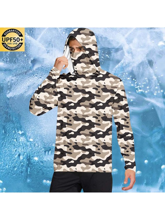 Summer Lightweight Breathable Minimalist Sun-Protective Jacket for Men with Face Mask Finger Loops Long Sleeve Hooded Top UV Shield Outerwear