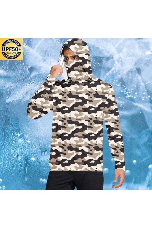Summer Lightweight Breathable Minimalist Sun-Protective Jacket for Men with Face Mask Finger Loops Long Sleeve Hooded Top UV Shield Outerwear