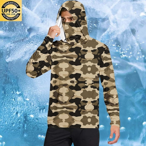 Yaoyar Summer Lightweight Breathable Minimalist Sun-Protective Jacket for Men with Face Mask Finger Loops Long Sleeve Hooded Top UV Shield Outerwear