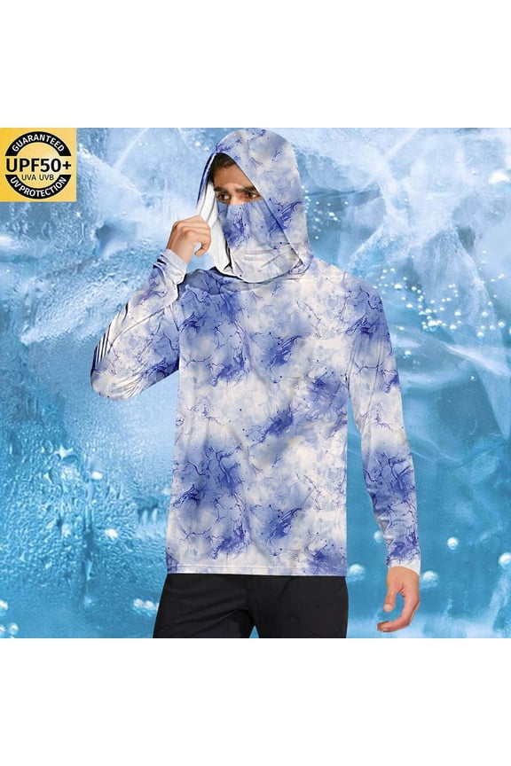 Summer Lightweight Breathable Minimalist Sun-Protective Jacket for Men with Face Mask Finger Loops Long Sleeve Hooded Top UV Shield Outerwear