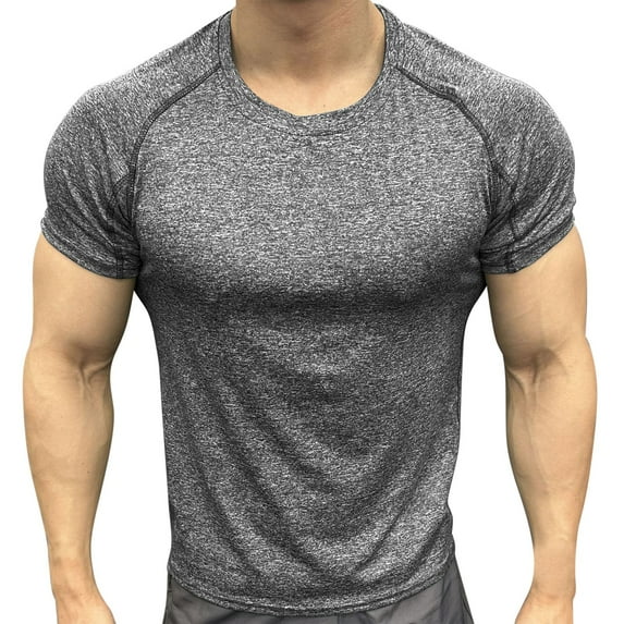 Yaoyar Summer Men's Athletic Short Sleeve Crew Neck Compression Top, Breathable Running Training Tee, High Elastic Tights Short Sleeve Crew Neck shirt, Sport Activewear