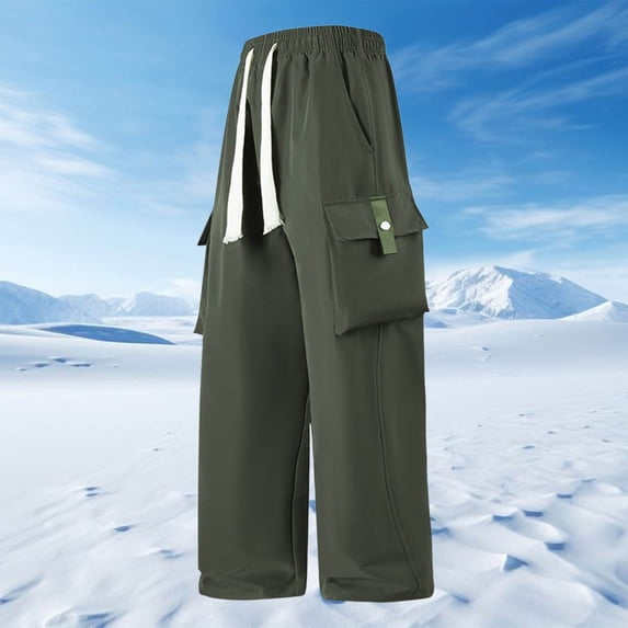 Yaoyar Summer Men's Breezy Casual Pants Solid Color with Drawstring Elastic Waist Airy Fabric for Hot Climate Long Trousers,S,Army Green