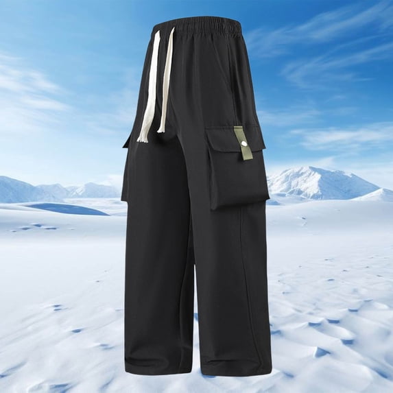 Yaoyar Summer Men's Breezy Casual Pants Solid Color with Drawstring Elastic Waist Airy Fabric for Hot Climate Long Trousers,XL,Black