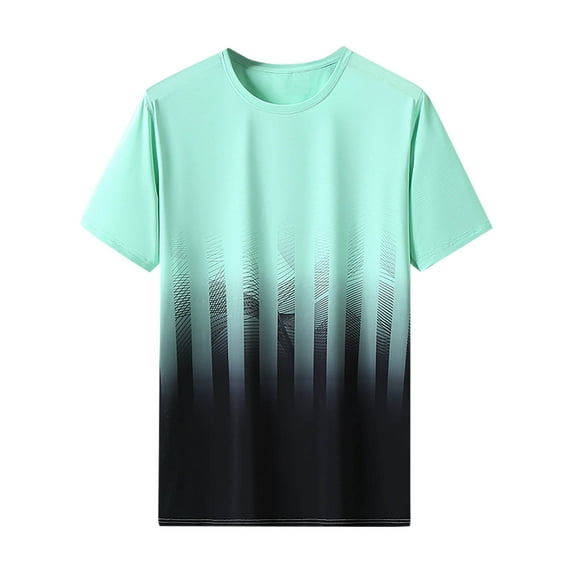 Yaoyar Summer Simple Round Neck Short Sleeved Ice Quick Breathable Gradient Versatile Running Casual Loose T-Shirt, L-8XL,Muticolor Green,XL
