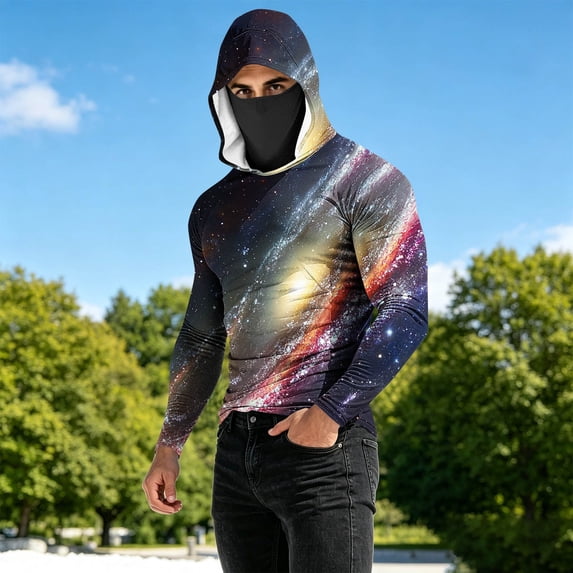 Yaoyar Sun Protection Hoodie for Men Fashion Graphic Shirt with Mask Long Sleeve Breathable Shirts Slim Fit Tops 2026