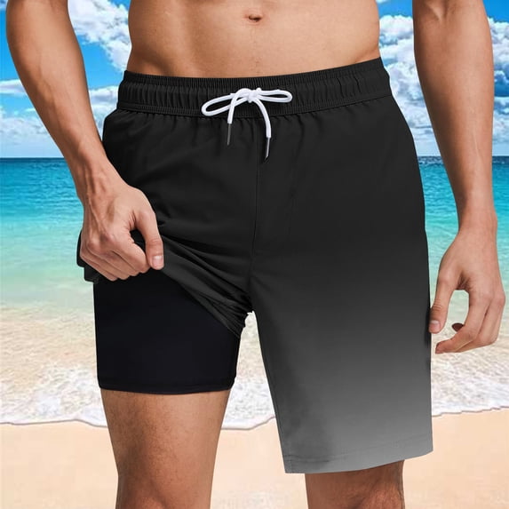 Yaoyar Swim Trunks Men Elastic Waist Quick Dry Board Shorts with Compression Casual Gradient Print Big and Tall Beach Bathing Suit