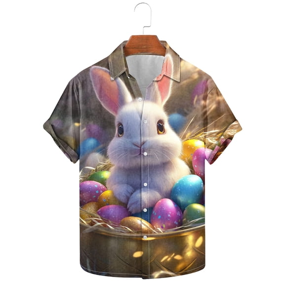 Yaoyar T Shirt for Men Printed in USA Happy Easter Flowers Rabbits Short Sleeve Crew Neck Tee Tops Graphic T-Shirts
