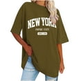 thumbnail image 1 of Yaoyar T Shirts for Women Trendy Casual Letter Printed T-Shirt with Round Neck and Shoulder Drop Short Sleeved Top, 1 of 5