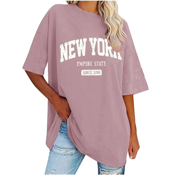 Yaoyar T Shirts for Women Trendy Casual Letter Printed T-Shirt with Round Neck and Shoulder Drop Short Sleeved Top
