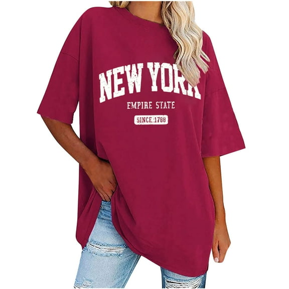Yaoyar T Shirts for Women Trendy Casual Letter Printed T-Shirt with Round Neck and Shoulder Drop Short Sleeved Top